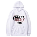 White hooded sweatshirt with Tackle Time football graphic and cozy fleece lining - White-It's Tackle Time