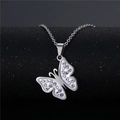 Elegant stainless steel butterfly pendant necklace with white enamel and sparkling zircons - NZ23 White Butterfly
