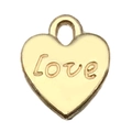 Golden heart pendant with LOVE engraving for DIY jewelry making accessories - 1pc Heart Love 10x11mm