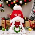 Red knitted Christmas gnome doll with white braids and festive holiday decorations - Knit Hat Holding Wood Sign Rudolph - Female
