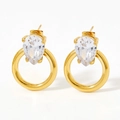 Elegante gouden oorbellen met peervormige zirkonia en gladde ronde hanger set - Goud + Witte Zirkoon (KDE754)