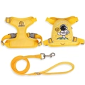 Yellow dog harness with astronaut embroidery and matching leash for small pets - S / Detachable Embroidery Style / Yellow