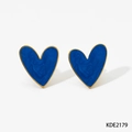 Boucles d'oreilles cœur en marbre bleu avec bordure dorée style chic KDE2179 - Boucles d'Oreilles Cœur Bleues (KDE2179)