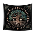 Detail view of Tree of Life tapestry with moon phases on black polyester fabric - Tree of Life Moon Phase(ZJ1201-2) / 73X95CM (Cross-border Brushed Style)