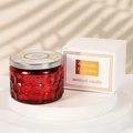 Velvet Rose scented soy candle in red embossed glass jar with silver lid and gift box - Starry Red (English Pear & Freesia)