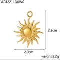 Detailed view of sun shaped gold stainless steel pendant showing dimensions 2.3cm and 2.0cm - Gold Sunray Pendant (AP42211D0W0)