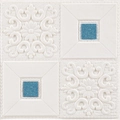 3D embossed self-adhesive wall foam tile with white floral patterns and blue glitter inserts - White with Blue