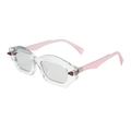 Occhiali da sole retrò con montatura geometrica e stanghette rosa per un look moderno - Montatura Trasparente Lenti Grigie