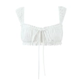 White ruched crop top with drawstring detail and thin straps for women summer style - S / Tank Top
