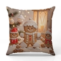 Linen Christmas pillow cover with gingerbread man and snowy lantern print decor - Gingerbread Man