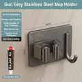 Porta scopa in acciaio inossidabile grigio canna di fucile con gancio e pinza - Porta Mocio In Acciaio Inossidabile 304 Con Gancio - Grigio Fucile