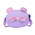 Cute kids mini crossbody bag in light purple PU leather with pink glitter bow and ears - Purple
