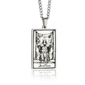 Silver stainless steel tarot necklace with rectangular Justice card pendant and chain - Justice / Steel