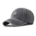 Dark grey washed cotton baseball cap with white heart embroidery for men and women - Adjustable / Black (Double Heart Embroidery)
