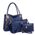 Set di 3 borse blu goffrate con borsa a tracolla, pochette e ciondolo a farfalla - Blu