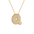 Detailed view of 18K gold plated necklace featuring a large zircon-studded letter Q pendant - Letter Q / Gold