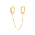 S925 sterling silver gold chain earrings with sparkling cubic zirconia for double piercings - Gold-Single Piece
