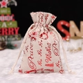 Christmas burlap drawstring gift bag with red glitter festive patterns on soft plush background - Red Peace Bird