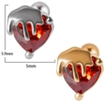 Stainless steel heart stud with red crystal and lava drip design in gold and silver finish - #2 (Glazed Heart) / Silver