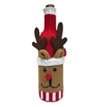 Housse de bouteille de vin tricotée renne de Noël avec bois 3D et décoration nez rouge - Style Élan Robuste