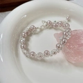 Eleganter rosa Perlen- und Kristallarmband mit Rosenanhänger und Silberverlängerung - Silber Rosa (Armband)
