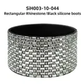 Black silicone protective boot with sparkling silver rhinestones for tumblers and bottles - Rectangular Mixed Silver Rhinestone/Silver Sleeve