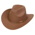 Close-up of brown felt cowboy hat with leather band and golden metal buckle detail - M (56-58cm) / 165 Series-Rectangular Metal Buckle / Khaki