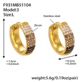 Detailed size chart of gold plated stainless steel hoop earrings with cubic zirconia - Black Zirconia (F931-3) / Large