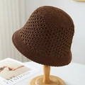 Deep brown hollow crochet knitted bucket hat for women in a vintage summer sunshade style - M(56-58cm) / Diamond Hollow Out (5641) / Coffee