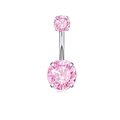 Silver curved belly button ring featuring double pink round-cut cubic zirconia stones - Silver Double Round Zircon