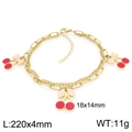 Double-layered 18K gold plated stainless steel anklet with red enamel cherry charms - Extra Large Bow Cherry (KJ4508-ZG)