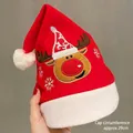 Plush red Christmas hat with reindeer embroidery and white pom-pom, 29cm circumference - Reindeer Snowflakes Christmas Hat