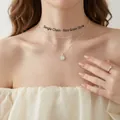 Elegant silver rice grain style necklace layered with minimalist oval pendant chain - Double Layer Rice Grain Chain (XL1093)