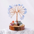 Albero della vita in cristallo blu fatto a mano su base di legno e rami di rame - Acquamarina