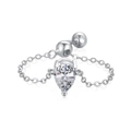 Anello a catena regolabile in argento con zircone a goccia e sfere di scorrimento - Argento-Pera-Pietra Bianca