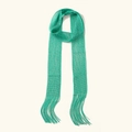 Teal green long scarf featuring mesh knit texture and fringe tassels on beige background - 7# Teal