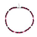 Christmas necklace with black and metallic red beads featuring red heart patterns - Red Black Heart