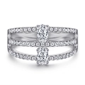 Three-layer 925 silver ring featuring dual oval zircons and pave-set accents - US Size 6 / Triple Layer Double Oval Style (TL-494)