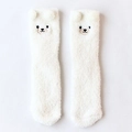Gemütliche weiße Korallenvlies-Socken mit süßen 3D-Ohren und Cartoon-Stickerei für Damen - Einheitsgröße / Weiß