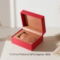 Premium red octagonal PU leather watch box with brown lining and watch pillow - Rectangle / Burgundy