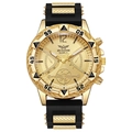 Men's quartz watch with gold alloy case and black silicone strap on white background - Gold Dial Gold Case Black Strap