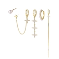 Golden earrings set featuring 5 pieces with star pendants, pearls and cubic zirconia - Star Pearl Chain 5-Piece Set
