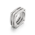Anillo de lujo en acero inoxidable plateado multicapa con remaches y pequeños diamantes - US 8 / Color Acero