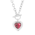Silver stainless steel OT toggle necklace featuring a faceted red heart crystal pendant - Silver Red Heart (KN232328-Z)