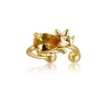Detail of 18K gold dinosaur ear cuff featuring a large yellow pear-cut gemstone accent - Yellow Rhino Ear Cuff (EH00581)