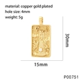 Gold-plated tarot card pendant with white zircon stone, size 30x15mm for hip-hop style - The Tower