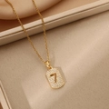 Gold plated stainless steel necklace featuring a crystal-encrusted number 7 pendant - 67#xl1783-122 Gold