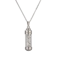 Detail of silver stainless steel perfume bottle pendant with white stones and Greek key pattern - Silver White Turquoise gravel