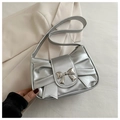 Detail of silver metallic bow-knot shoulder bag with elegant pleated texture and buckle - Silver