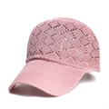 Pink knit baseball cap for women with hollow mesh breathable sun protection design - 56-59cm / Pink